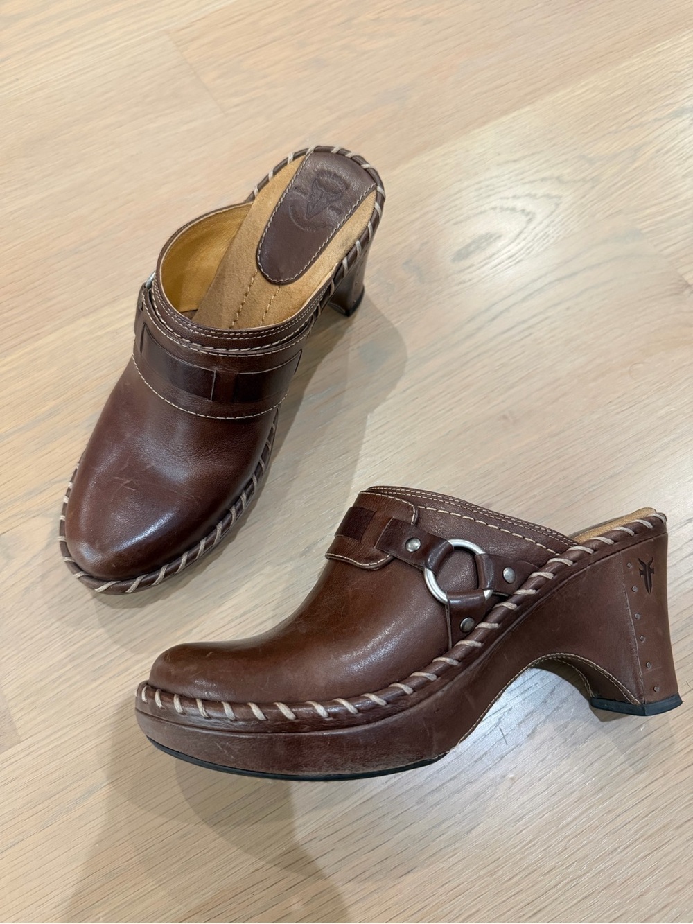 Frye Charlotte Brown Leather Mules - size 6